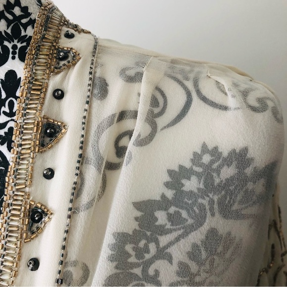 Haute Hippie 100% Silk Beaded Sheer Top Shirt Wrap - Picture 3 of 15